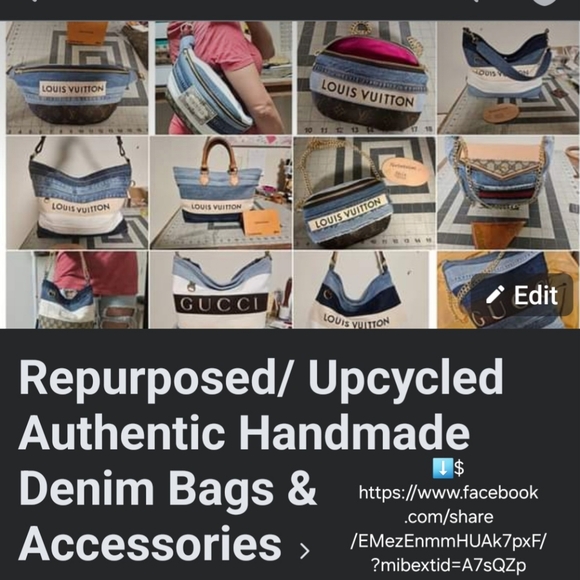 ❌️Sold❌️Repurposed Upcycled XL Denim Tote bag made with authentic LV straps etc. - Picture 15 of 15